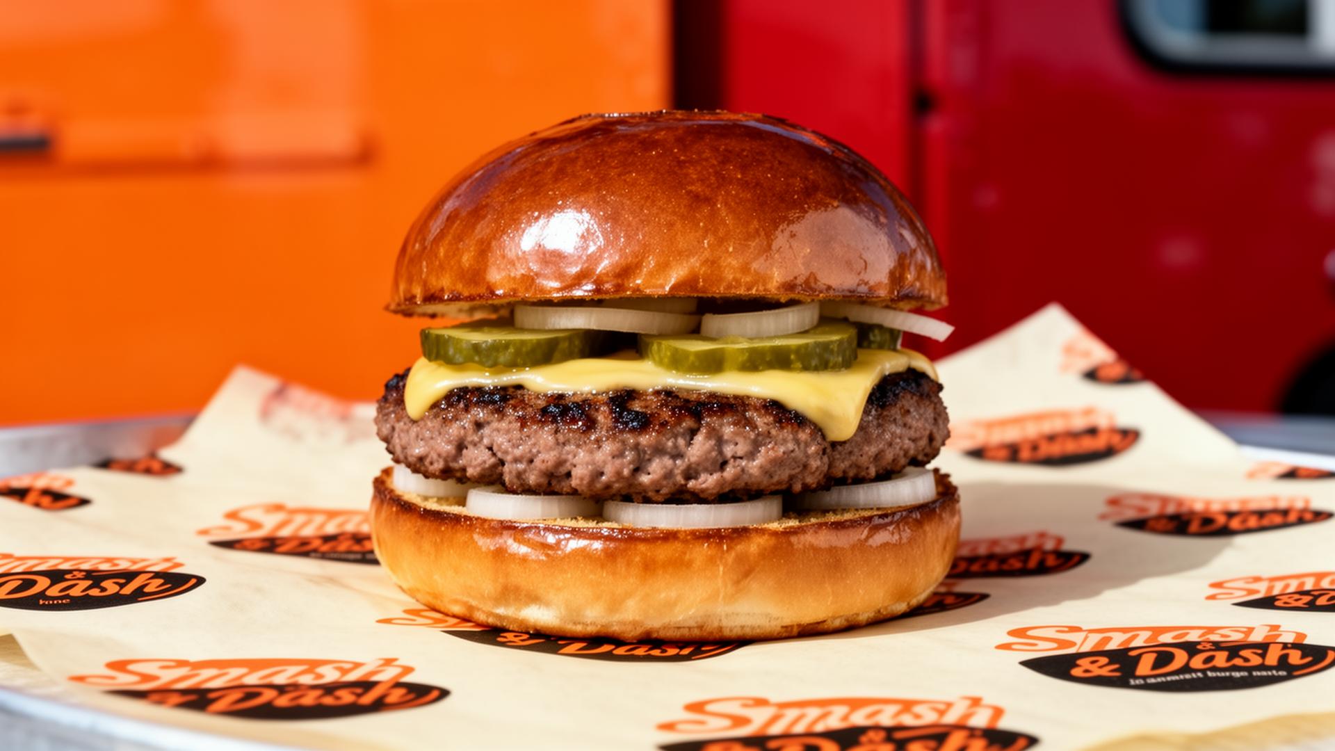 The Truffle Thrill Deluxe smash burger with melted cheese, truffle aioli, and house pickles